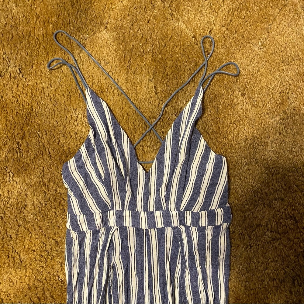 Striped Blue and White Jumpsuit - Picture 2 of 8